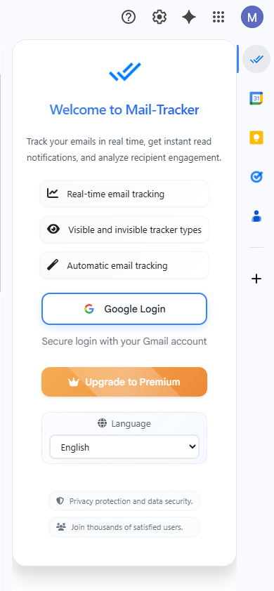 Login to Mail Tracker sidebar